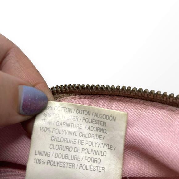 00s Y2k LIZ CLAIBORNE Vintage Tan Cream Monogram Barrel Shoulder Bag - Picture 7 of 11